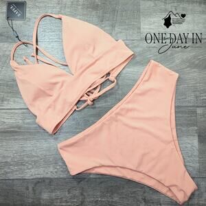 Zaful Ribbed High Waist Bikini Swimsuit Size XL